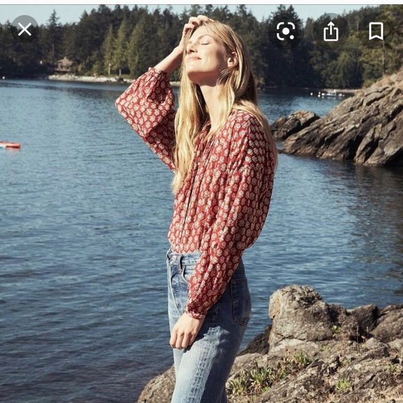 Doen Tops - Doen Jane Blouse - Brick/Cream Flower Block Print